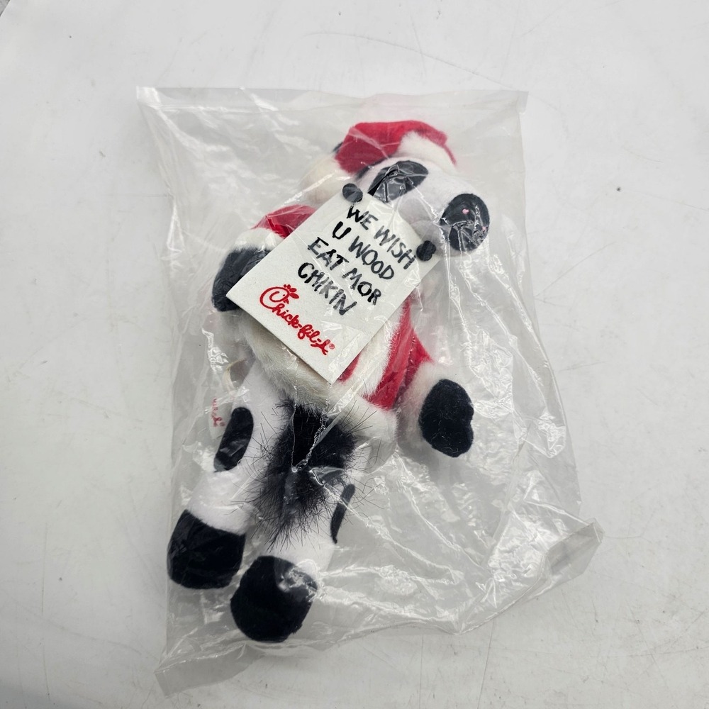 Chick-fil-A Christmas Cow Plush We Wish U Wood Eat Mor Chikin Santa Mascot Toy
